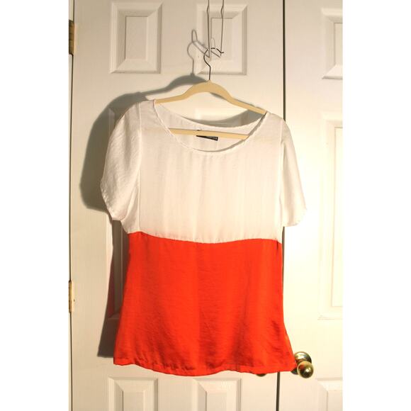 Mudo Collection Orange & White Colorblock SS Blouse sz L - Picture 1 of 3